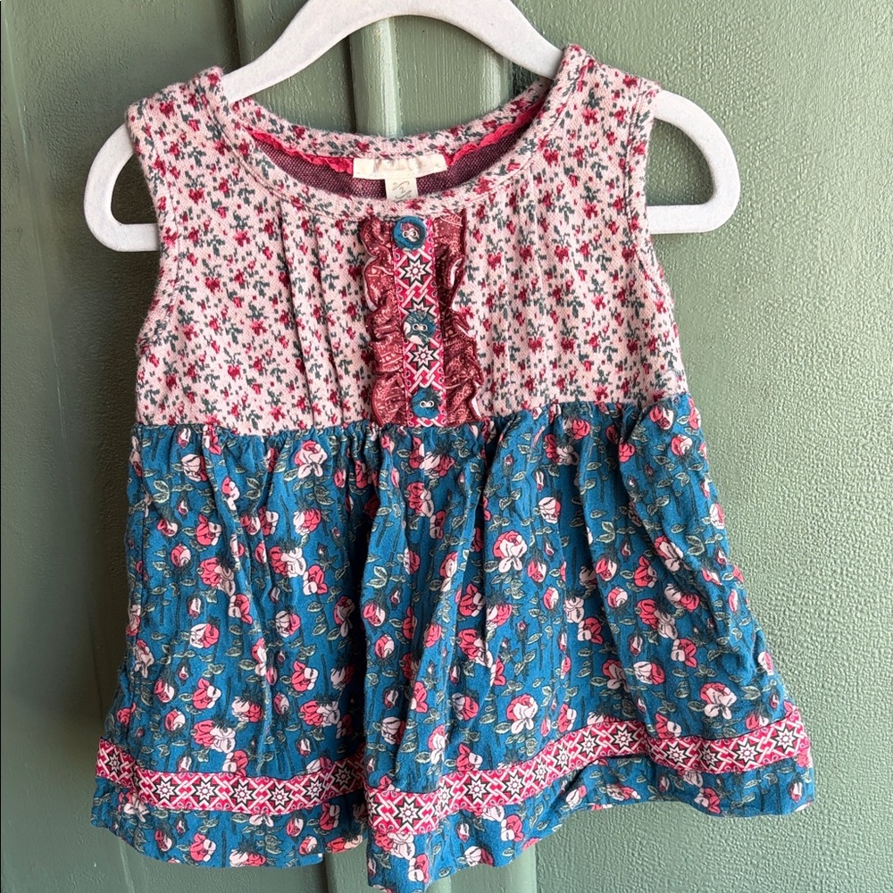 Mary Matilda Sleeveless Floral Tiered Tank Top - Pink & Teal